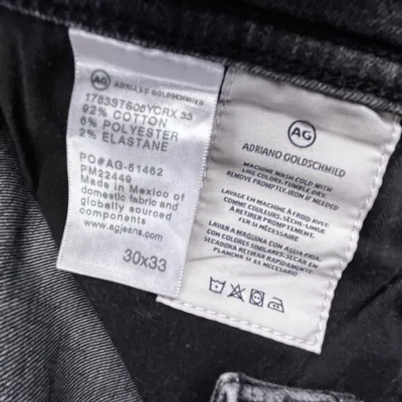 AG Adriano Goldschmied Tellis Modern Slim Jeans Mens 30x33 Black Denim - Picture 8 of 13